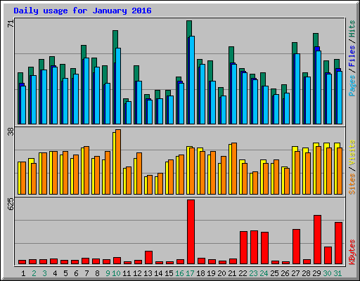 Daily usage for January 2016